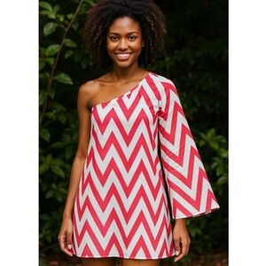 Auditions Fashion One-Sleeve Mini zig zag Dress – Women’s Size Small